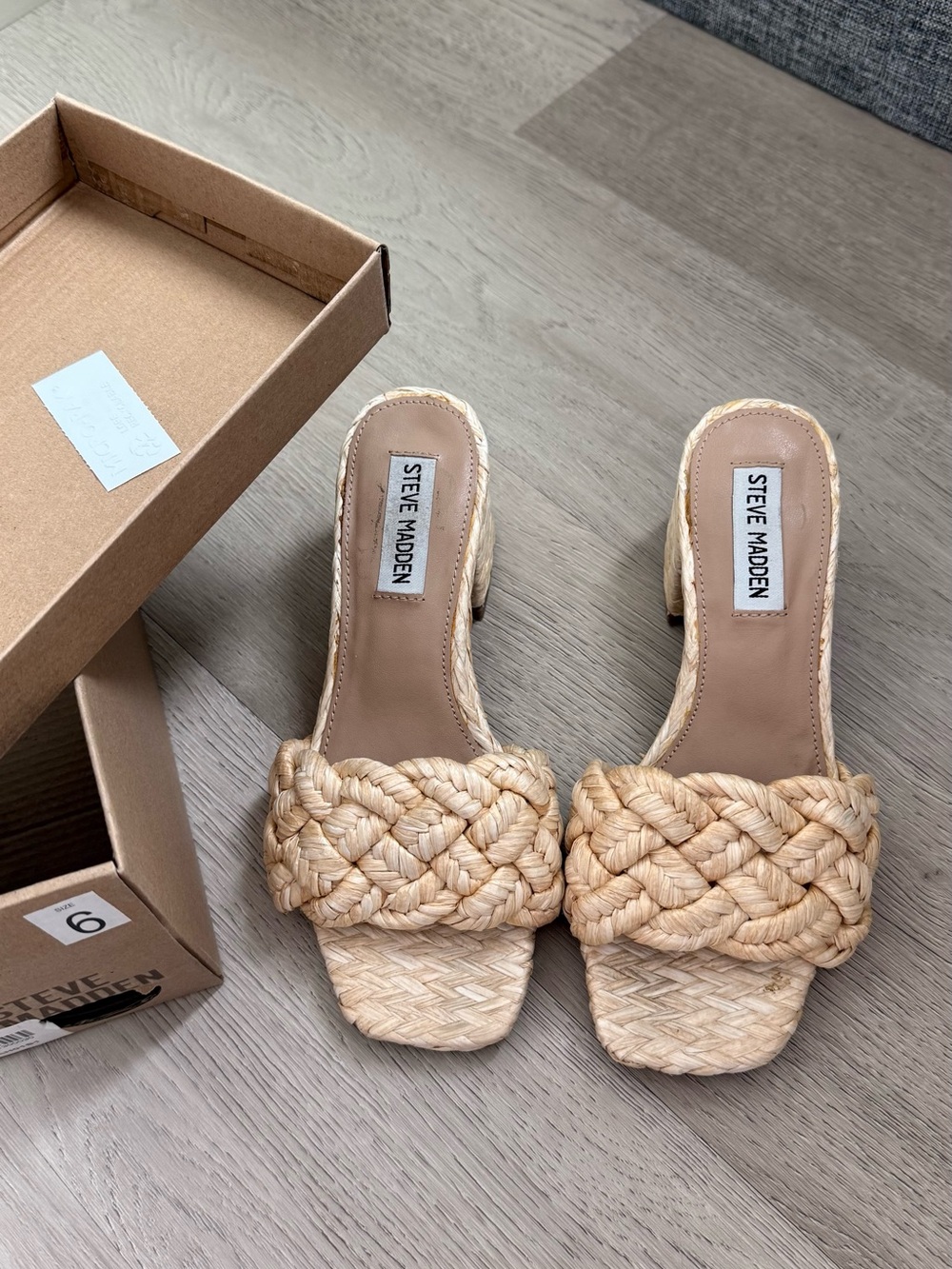 Steve Madden Braided Natural Straw Slide Mules
